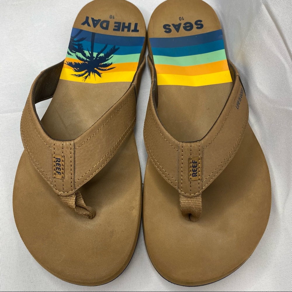 Reef Men Bronze Brown Seas the Day Newport Comfort Summer Flip Flop 10 NWOT - Picture 5 of 9
